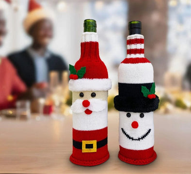 Santa or Snowman Knit Wine Bottle Cover (Sold Individually)