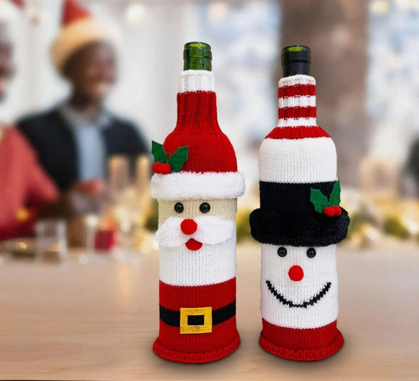 Santa or Snowman Knit Wine Bottle Cover (Sold Individually)