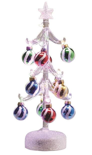 10" Clear Glass LED Tree with Swirl Ornaments