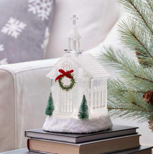 Lighted Snow Globe Church with 6-hour Timer