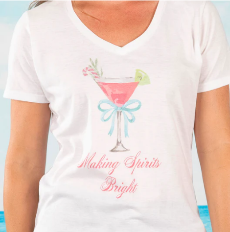 "Making Spirits Bright" Fashion V-Neck T-Shirt for Women