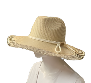 Straw Brim Beach Hat with Natural Cord Tie