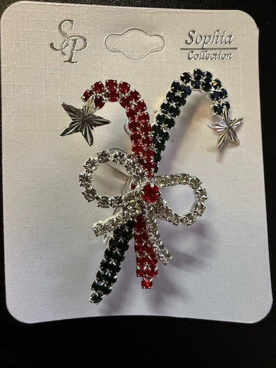 Christmas Candy Cane & Bow Pin