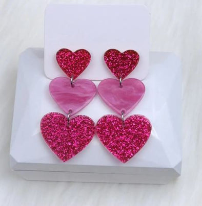 3 Heart Drop Earrings