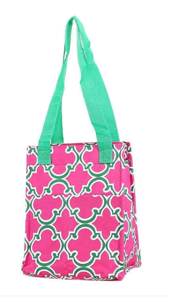 Insulated Pink Quatrefoil Lunch Tote