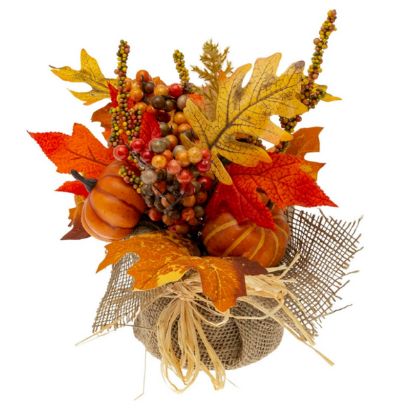 Faux Fall Leaves & Berries Bouquet in a Burlap Bag