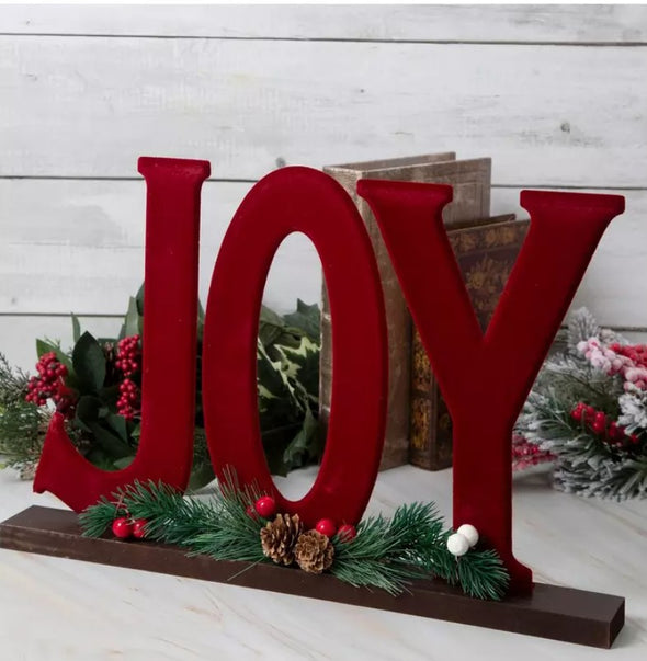Red Flocked JOY Sign