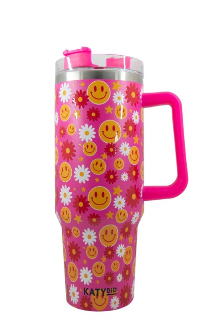 Red Flower Happy Face Tumbler from Katydid