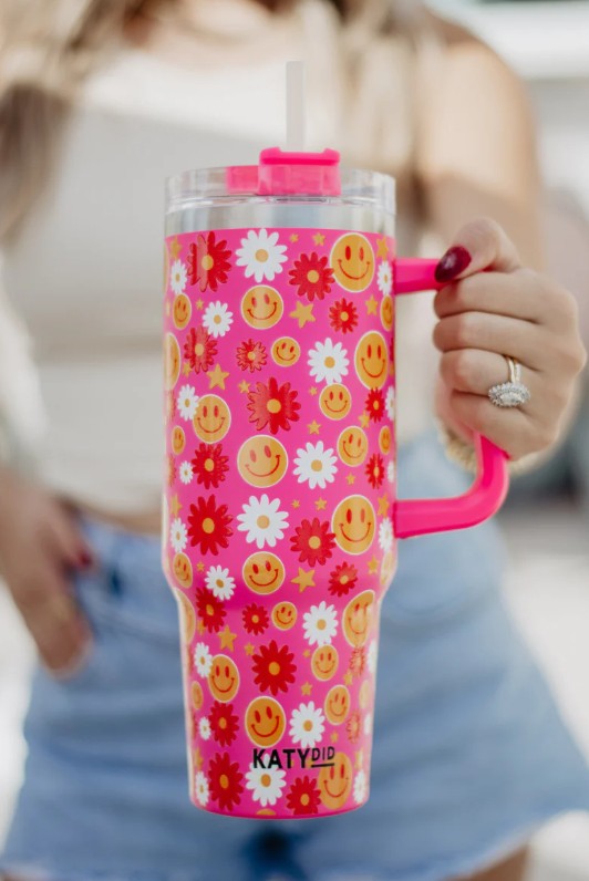 Red Flower Happy Face Tumbler from Katydid