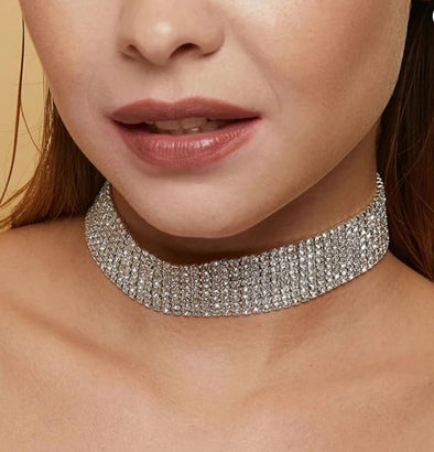Silver Plated Rhinestone Choker