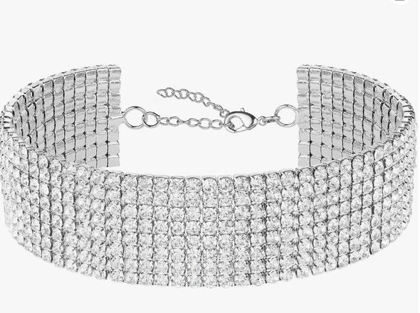 Silver Plated Rhinestone Choker