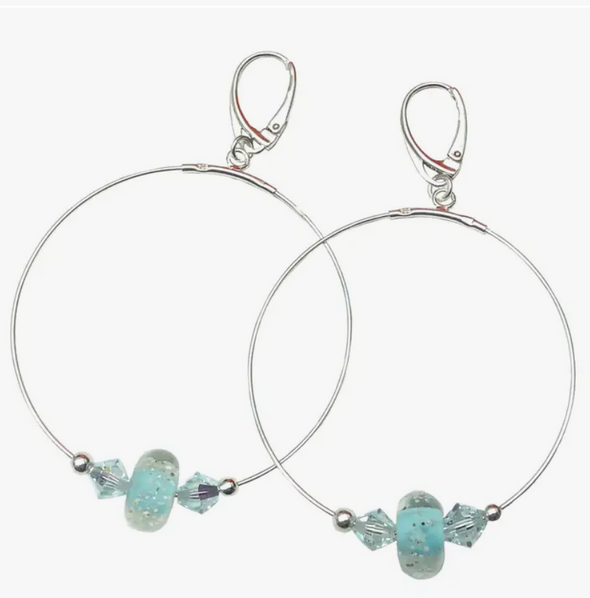 Sapphire Sand Bead Lever Back Hoop Earrings