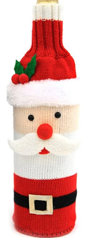 Santa or Snowman Knit Wine Bottle Cover (Sold Individually)