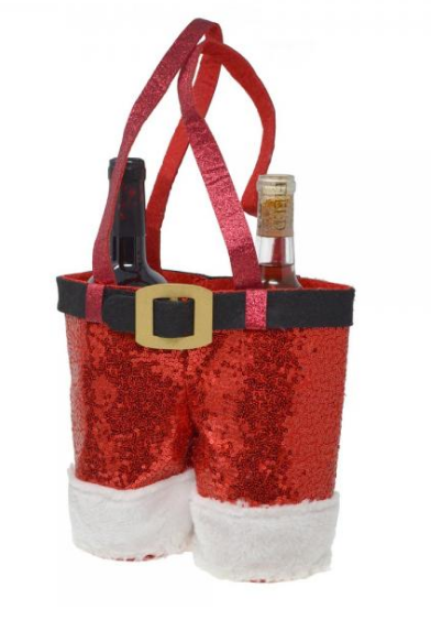 Red Glitter Santa Pants Wine Bottle Gift Bag
