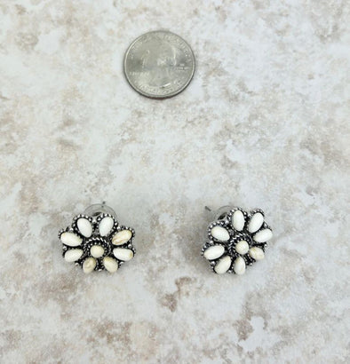Small Silver & Natural Stone Floral Concho Earrings