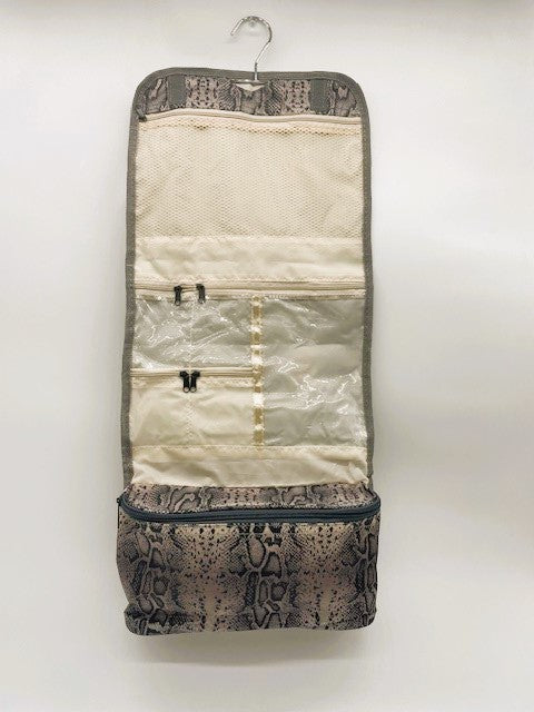 Gray Snakeskin Travel Hanging Cosmetic Bag