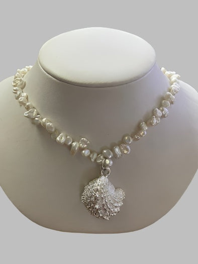 Freshwater Pearl Necklace with Silver Plated Shell