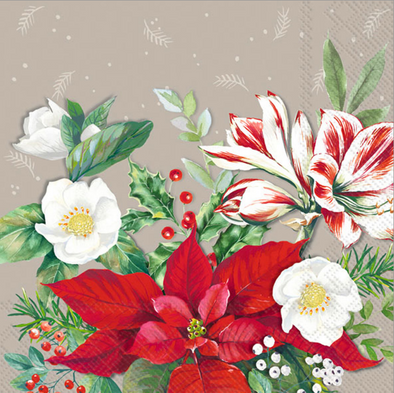 Christmas Floral Lunch Paper Napkins (20 per pack)