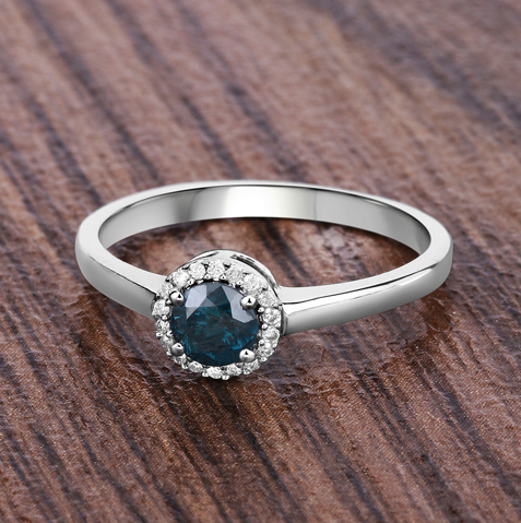 .45K Genuine Blue Diamond & White Diamond 14K White Gold Ring
