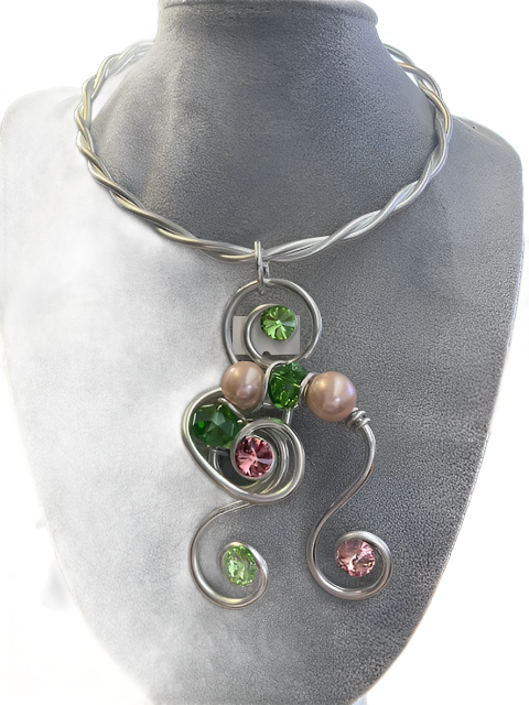 Jeff Lieb Green & Pink Swarovski Necklace