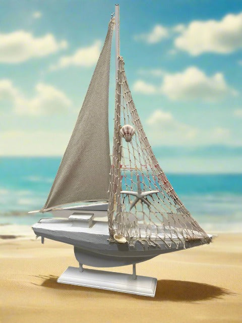 Large Wooden Sailboat with Net Sail