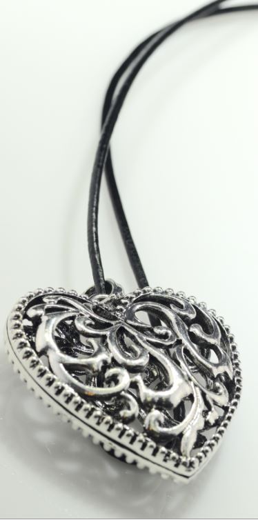 Antique Silver Heart on Leather String