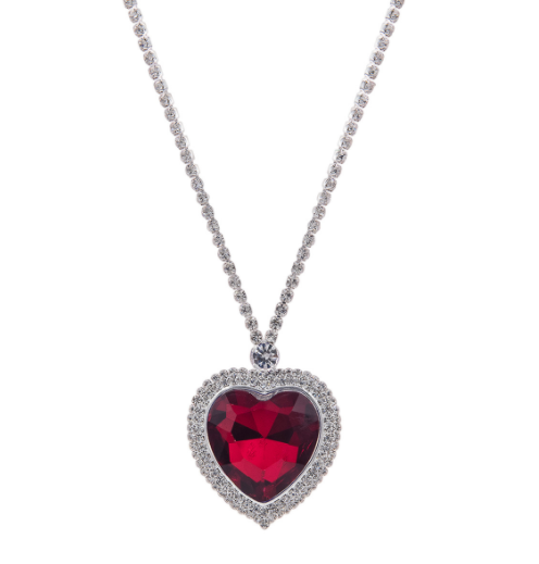 I Ruby Red Crystal Heart Necklace