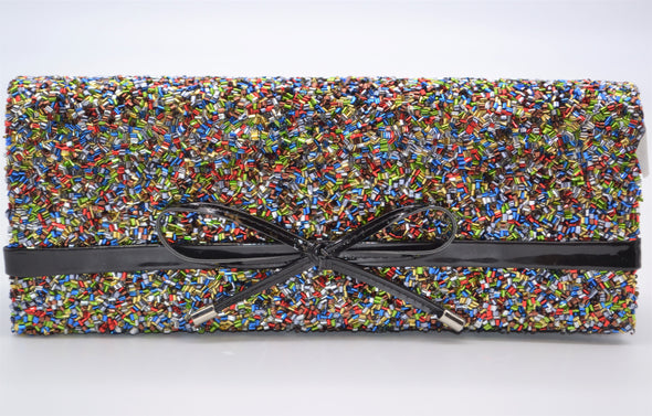 Black Evening Clutch with Multicolor Accents