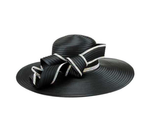 Black Wide Brim Curled Knot Church Hat