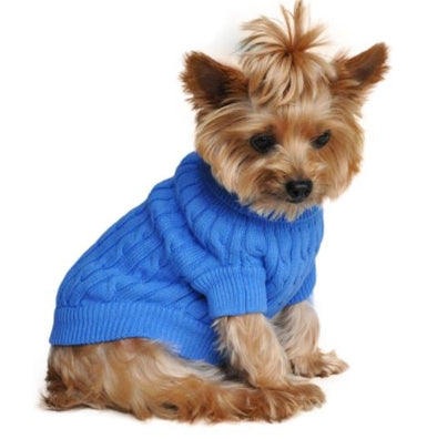 Combed Cotton Cable Knit Dog Sweater - Riverside Blue