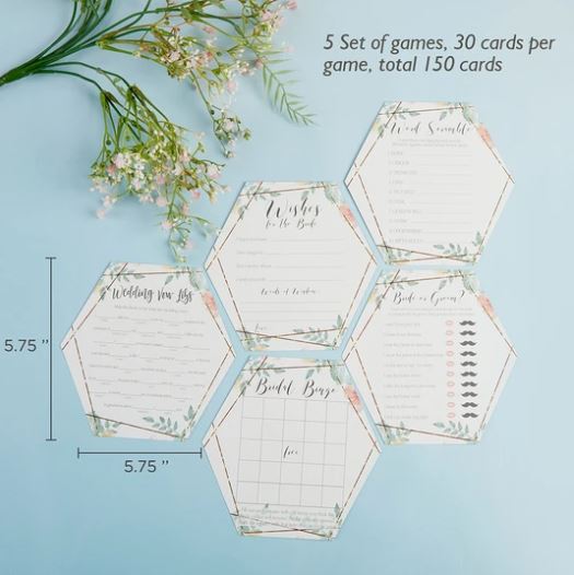 Geometric Floral Bridal Shower 5-Pack Game Set (30 Sheets Each)