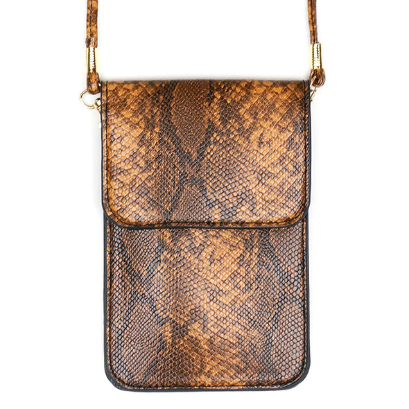 Brown Faux Snakeskin Cell Mobile Phone Bag Purse Clutch