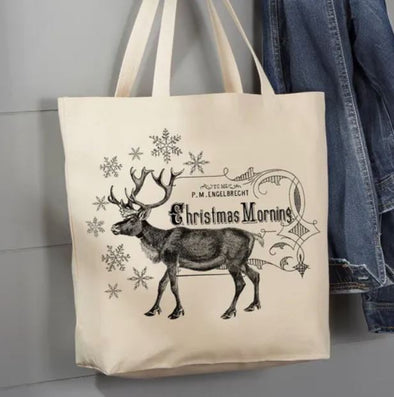 Christmas Morning Deer Canvas Tote