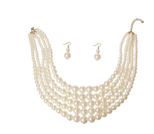 5 Strand Pearl Necklace Set
