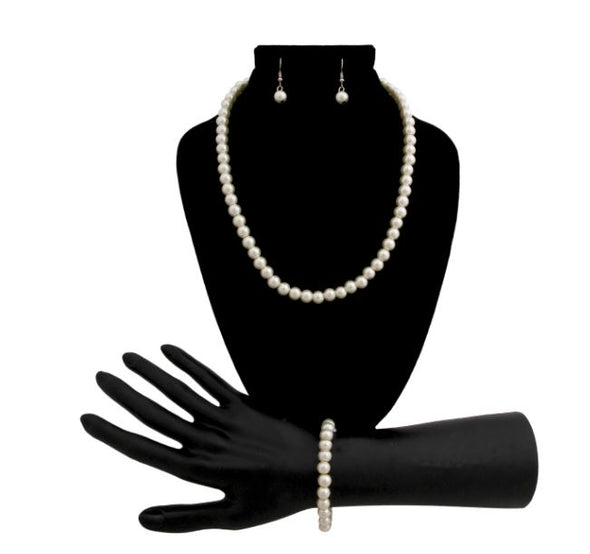 Cream Pearl Necklace, Bracelet and Earrings Set