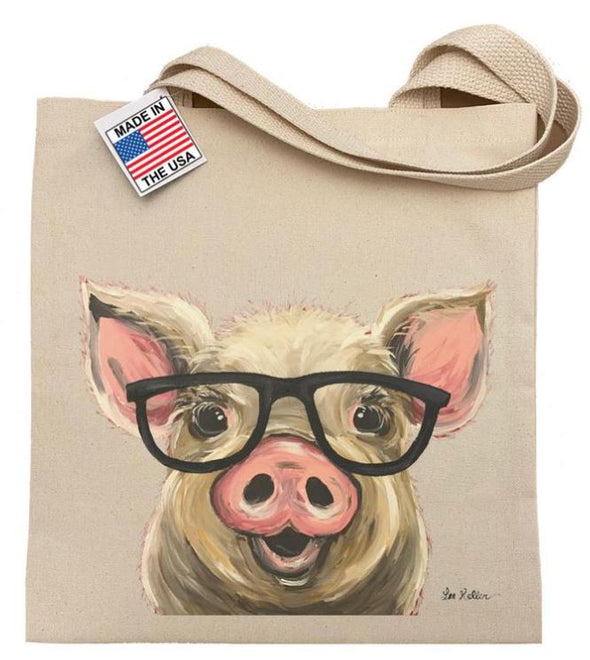 Cute Pig with Glasses Tote Bag