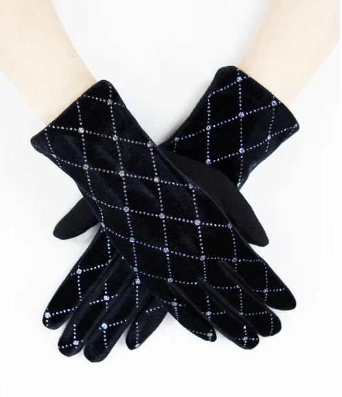 Diamond Rhinestone Gloves Black
