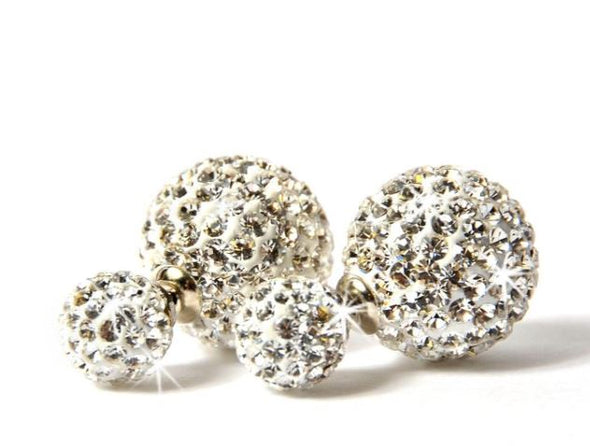 Double Rhinestone Crystal Silver Earrings