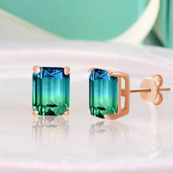 Emerald Cut Sapphire Aquamarine Stud Earrings