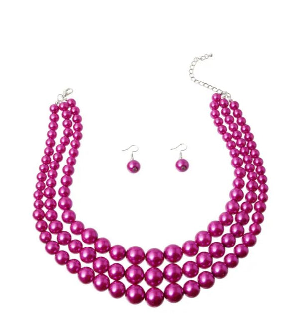 Multi-Strand Pearl Necklace & Earrings Set