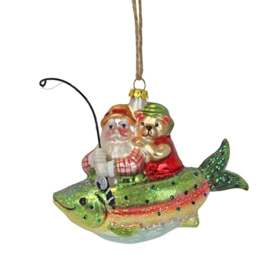 Mercury Glass Santa on a Fish Ornament