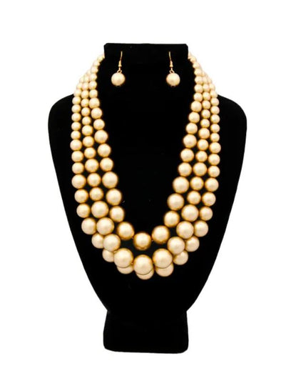 Gold Pearl 3 Strand Graduated Necklace Set