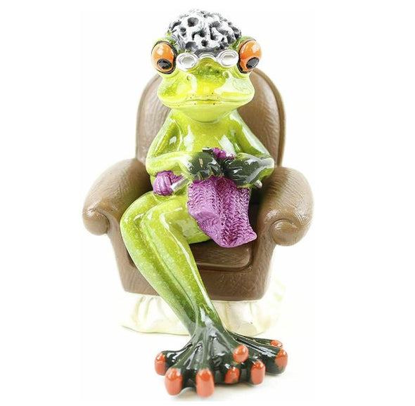 Grandma Frog Sitting in a Chair Knitting