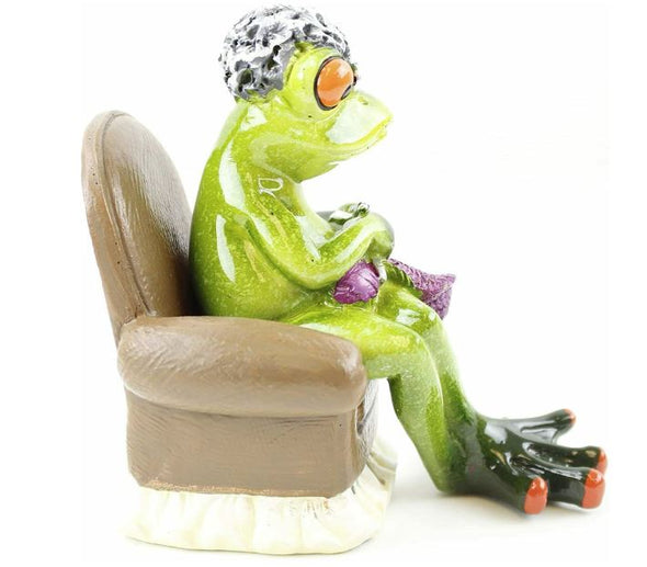 Grandma Frog Sitting in a Chair Knitting