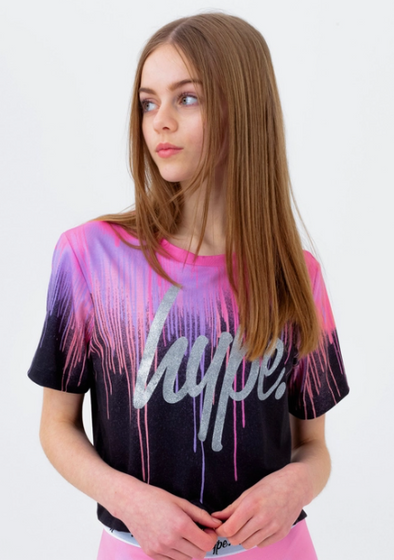 Hype Girls Pink Drips Script Crop T-Shirt