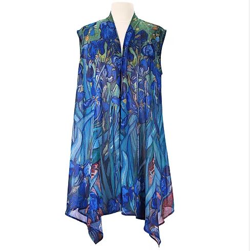 Sheer Long Vest Van Gogh Irises in Bloom