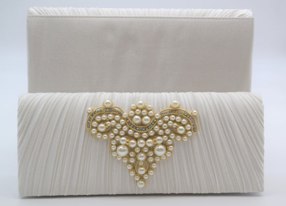 Ivory Pleated Evening Clutch