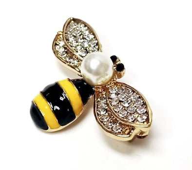 Gold & Rhinestone Buzzing Bee Brooch