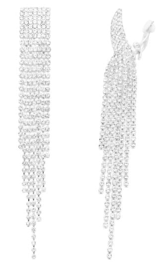 Crystal Tassel Earrings Clip-On