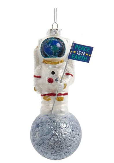 Astronaut on the Moon Glass Ornament